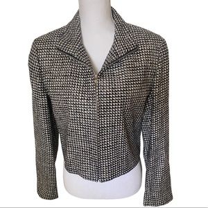 Soiree | Womens Black and Beige Zipper Jacket with Gold Handwoven Silk Size S